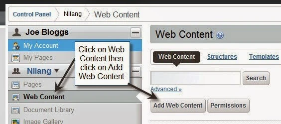 Adding new Web content in Liferay